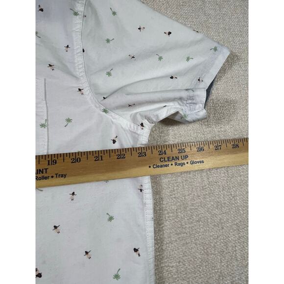 Free Planet Mens XL White Hula Girl Hawaiian Print Button Front Shirt Retro Tiki - Picture 4 of 7